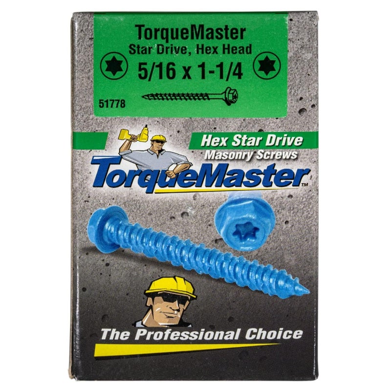 torque master Star Drive Hex Washer Head Masonry Screws, 50 Pieces with Driver Bit & Masonry Drill Bit - 5/16" x 1-1/4" Concrete Masonry Screws, Rust Resistant High Strength - Image 3